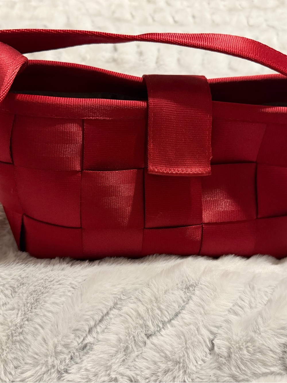 Woven Satin Shoulder Bag in Red